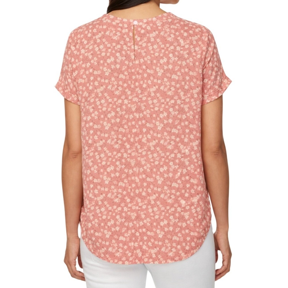 Buffalo David Bitton Women's Pink Floral Print Short Sleeve Top Size M Pocket - Picture 2 of 8